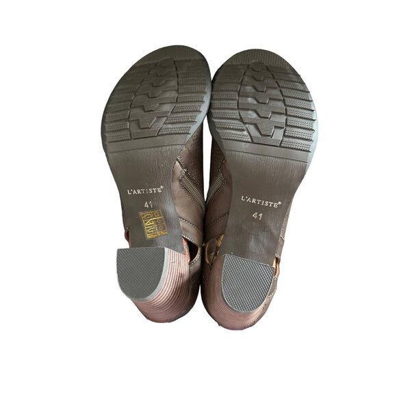 L'ARTISTE KACIE BROWN LEATHER STUDDED PUMP BLOCK HEEL & ZIPPER SIZE 41/10.5 - Picture 8 of 10